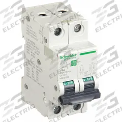 SCHNEIDER IEC Supplementary Protector: 2 A Amps, 14kA at 240V AC, Screw Clamp, C60SP, B (MPN M9F21202). Key specifications — Terminal Connection: Screw Clamp; AC Voltage Rating: 240/415/440V AC; Curve Type: B; DC Voltage Rating: Not Rated; Max. AIR Rating: 14kA at 240V AC; Series: C60SP; Brand: SCHNEIDER.