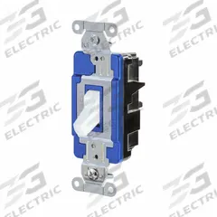 HUBBELL Wall Switch: Toggle Switch, 3-Way, Maintained, White, 120/277V AC, 15 A (MPN HBL1203STW). Key specifications — Illuminated: No; Voltage Rating: 120/277V AC.