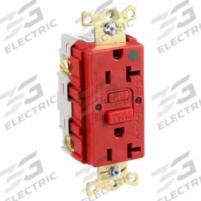 HUBBELL GFCI Receptacle: Hospital Grade, Duplex, 5-20R, Red, GFCI, 125V AC, 20 A - General Purpose Receptacles