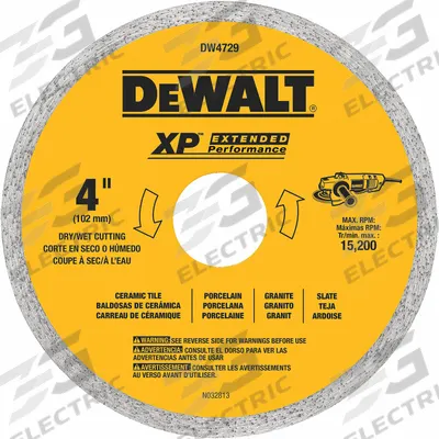 DEWALT Diamond Saw Blade: 4 in Blade Dia., 5/8 in_7/8 in Arbor Size, Wet/Dry, Good - Tile-Cutting Blades