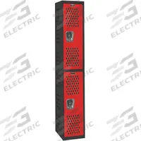 HALLOWELL Wardrobe Locker: 12 in x 18 in x 72 in, Ventilated, 2 Tiers, 1 Units Wide, Padlock Hasp (MPN AWA282-2MR). Key specifications — Brand: HALLOWELL; Locker Color: Red/Black; Door Type: Ventilated; Locker Material: Steel; Assembled: Assembled; Number Plate Included: Yes.