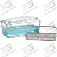 Staining Dish: 50 Sample Capacity, 185 mm Ht, 88 mm Wd, 78 mm Dp, Glass (MPN 900400). Key specifications — Material: Glass; Product Type: Staining Dish with Cover and Rack; Brand: WHEATON.