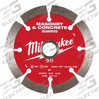 MILWAUKEE Diamond Saw Blade: Concrete/Masonry, 4 in Blade Dia., 5/8 in_7/8 in Arbor Size - Masonry-Cutting Blades