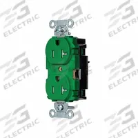 HUBBELL Receptacle: Duplex, 5-20, Green, 125V AC, 20 A, 2 Pole / 3 Wire (MPN BR20STGNTR)