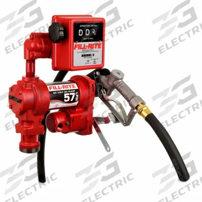 FILL-RITE Electric Drum Pump: 24 V DC, 1/4 hp HP, 15 gpm Max. Flow Rate, Cast Iron - Metered Bung-Mount DC-Powered Fuel Transfer Pumps
