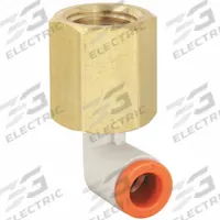 SMC Push-Fit Elbow Fitting: 5/32 in OD x 1/8 in Pipe Size, Push-to-Connect x FNPT, Brass, White (MPN KQ2LF03-34A). Key specifications — Brand: SMC; Thread Size A: 1/8".