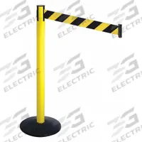 RETRACTA-BELT Barrier Post with Belt: Black/Yellow, Diagonal Stripe, No Legend, 10 ft Belt Lg (MPN 331YA-BYD). Key specifications — Base Material: Cast Iron; Belt Color: Black/Yellow; Brand: RETRACTA-BELT; Post Material: Aluminum; Post Color: Yellow; Message: No Legend.