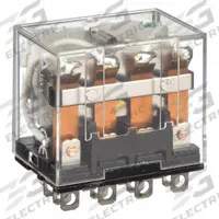 OMRON General Purpose Relay: Socket Mounted, 10 A Current Rating, 24V DC, 4PDT, 14 Pins/Terminals (MPN LY4N-DC24). Key specifications — Brand: OMRON; Base Type: Square; Mounting Style: Plug-In; Pin Shape: Flat; Electrical Connection: Quick-Connect; Manufacturer Part Number: LY4N-DC24; Operating Current: 10 A at 110V AC (Resistive Load); Series: LY Series.