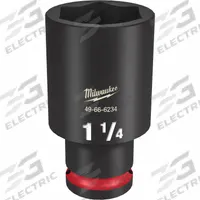 MILWAUKEE Deep Impact Socket: 1/2 in Drive Size, SAE, 1 1/4 in Socket Size, 6-Point, Deep, Friction (MPN 49-66-6234). Key specifications — attr1215501: MILWAUKEE; attr1215515: Black Phosphate; attr1215518: 1-1/4 in.