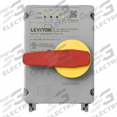 LEVITON Disconnect Switch: Non-Fusible, 30 A, Single or Three Phase, 600V AC - Non-Fusible Safety Switches