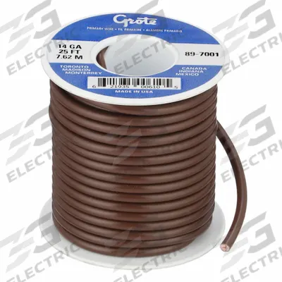 GROTE Primary Automotive Wire: GPT, 25 ft, 1 Conductor, 14 AWG, Brown - PVC-Insulated General Purpose Primary Wires