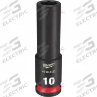 MILWAUKEE Deep Impact Socket: 3/8 in Drive Size, Metric, 10 mm Socket Size, 6-Point, Deep, Friction (MPN 49-66-6152). Key specifications — attr1215501: MILWAUKEE; attr1215515: Black Phosphate; attr1215518: 10 mm.