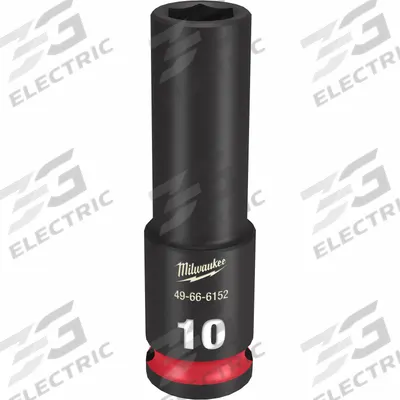 MILWAUKEE Deep Impact Socket: 3/8 in Drive Size, Metric, 10 mm Socket Size, 6-Point - 3/8" Drive Impact Sockets