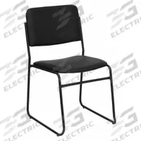 FLASH FURNITURE Stacking Chair: Faux Leather Seat, Vinyl, Metal Frame, Seat Color Black, Armless (MPN XU-8700-BLK-B-VYL-30-GG). Key specifications — Chair Color: Black.