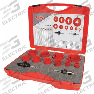 ROTHENBERGER Hole Saw Kit: 12 Pieces, 38 mm Max. Cutting Dp, High Speed Steel - Multi-Material-Cutting Hole Saw Kits