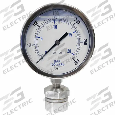 KODIAK CONTROLS Pressure Gauge: 0 psi to 300 psi, KC301, 4 in Dial, 316 Stainless Steel - Dial Pressure Gauges with 316 SS Female-Threaded Mini-Seal