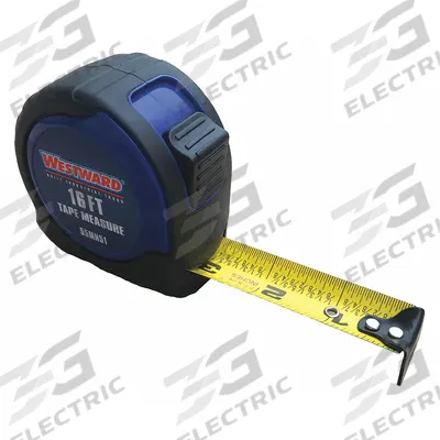 WESTWARD Tape Measure: Nonmagnetic Single Hook Tip, 16 ft, Plastic with Rubberized Grip - Fractional-Read Tape Measures