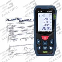 REED INSTRUMENTS Laser Distance Meter: Inch, 164 ft, +/-2 mm, AAA, LCD, Batteries Included, Red (MPN R8005-NIST). Key specifications — attr938983: Meters; attr938974: Pythagoras (2 Points); attr934751: REED INSTRUMENTS; attr938968: +/-2 mm; attr938975: Traceable Calibration Certificate with Full Data and Uncertainties; attr938977: Red.