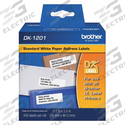BROTHER Printer Label: 3 1/2 in Label Wd, 1 1/8 in Label Ht, White - Desktop Direct Thermal Labels