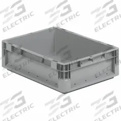 SSI SCHAEFER Straight Wall Tote: 5.4 gal, 16 in x 12 in x 9 in, Stacking Capable, 8 1/2 in Inside Ht (MPN ELB4220.GY1). Key specifications — Material: Plastic; Stackable: Stacking Capable; Brand: SSI SCHAEFER.