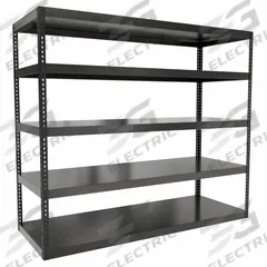 HALLOWELL Boltless Shelving: Standalone, Extra-Heavy-Duty, 96 in x 36 in, 84 in Overall Ht, Steel (MPN HCR963684-5ME). Key specifications — Finish: Powder Coated; Maximum Post Load Capacity: 6,000 lb with Beams Evenly Spaced at 21 in; Decking Material: Steel; Color: Black; Beam Profile: Angle; Brand: HALLOWELL; Side Panel: Open.