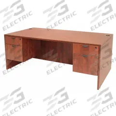 REGENCY Office Desk: Melamine, Cherry, 2 Pedestals, 4 Drawers, 71 in Overall Wd, 29 in Overall Ht (MPN LDP7135CH). Key specifications — Desktop Material: Melamine; Includes Modesty Panel: Yes; Kit Product Type: Rectangular Office Desk; Desktop Color: Cherry; Brand: REGENCY; Frame Color: Cherry; Frame Material: Melamine; Product Type: Rectangular Office Desk.