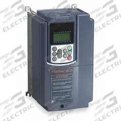 FUJI ELECTRIC Variable Frequency Drive: In Phase Three, Out Phase Three, 15 hp, IP20, No Bypass (MPN FRN0023G2S-4GU). Key specifications — Style: Compact/Heat Sink; Color: Black/Blue/Gray; Output Phase: Three.