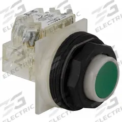 SCHNEIDER Extended Push Button Operator: Non-Illuminated, Extended Profile, Non-Metallic, 30 mm (MPN 9001SKR3GH13). Key specifications — Brand: SCHNEIDER; Action: Momentary; Series: 9001SK; Push Button Material Type: Non-Metallic.