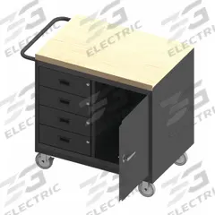 DURHAM MFG Mobile Cabinet Workbench: 36 in x 24 in, Butcher Block, 1,200 lb Overall Load Capacity (MPN 3121-MT-95). Key specifications — Included Components: Handle on Side; Assembly: Fully Assembled; Brand: DURHAM MFG.