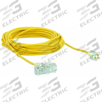 APPROVED VENDOR Extension Cord: Outdoor Use, 50 ft Lg, 3 Outlets, 5-15P, 14/3, SJTOW - Outdoor Extension Cords with Multiple Outlets