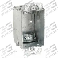 RACO Electrical Box: Steel, Steel Material & Nominal Size, 1 Gangs, 2 in Box Dp, 2 in Box Wd (MPN 445). Key specifications — Brand: RACO; Bracket Style: Without Bracket; Clamp Style: KO.