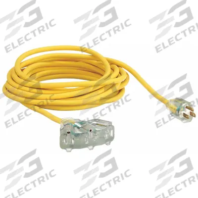APPROVED VENDOR Extension Cord: Outdoor Use, 25 ft Lg, 3 Outlets, 5-15P, 14/3, SJTW, Yellow - Outdoor Extension Cords with Multiple Outlets
