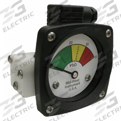 MIDWEST INSTRUMENT 3-Color Differential Pressure Indicator: 1,000 psig Max - Differential Pressure Indicators with Switch