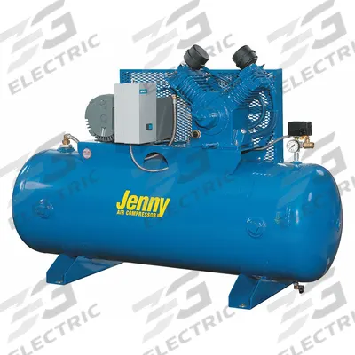 JENNY Electric Air Compressor: 5 hp, 2 Stage, Horizontal, 80 gal, 17.5 cfm, 175 psi - Splash Lubricated Stationary Electric Air Compressors