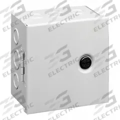 HOFFMAN Enclosure: Steel, 24 in x 24 in x 6 in, NEMA 1, Solid Cover, Hinged, Included, Painted (MPN AHE24X24X6). Key specifications — Brand: HOFFMAN; Closure Method: 1/4-Turn Latch; Knockouts: Included.