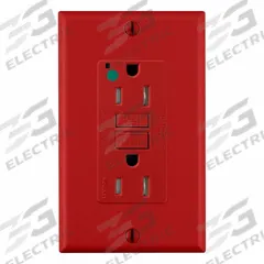 LEVITON GFCI Duplex Receptacle Outlet: Hospital Grade, Duplex, 5-15R, Red, GFCI, 125V AC, 15 A_20 A (MPN GFTR1-HFR)