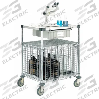 METRO Security Cart: 600 lb, 30 in L x 24 in W Self, 30 in L x 24 in W x 39 in H Overall Dim - Corrosion-Resistant Wire Security Carts with Solid Top Shelf