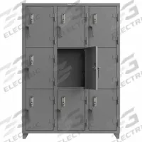 STRONG HOLD Locker: 54 in x 18 in x 75 in, 3 Tiers, 3 Units Wide, 9 Lockers, 18 in x 24 in, Steel (MPN 4.66-9D-18-3T-EK-L). Key specifications — Mounting Style: Surface; Brand: STRONG HOLD; Handle Type: Swing; Locker Color: Gray; Mounting Location: Freestanding; Locker Material: Steel; Frame Assembled: Assembled; Lock Type: Electronic Keypad.