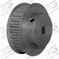 DAYTON Timing Pulley: Modified Curvilinear, Fixed, For GT Timing Belt Section, For 9 mm Belt Wd (MPN 28-5P09M6FA12). Key specifications — attr1328801: DAYTON; attr1328807: Clear Anodized; attr1328808: Powerhouse®.