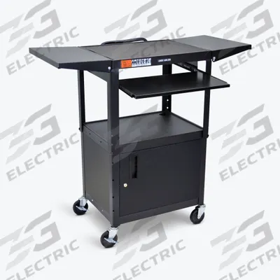 LUXOR Media Cart with Cabinet: Black, 24 in Overall Ht, 44 in Overall Wd, 18 in Overall Dp - Media Carts