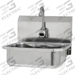 SANI-LAV Hands-Free Sink: 1 Stations, 5 in Bowl Dp, 14 in Bowl Lg, 11 in Bowl Wd, Faucet Included (MPN ESB2-605L-0.5). Key specifications — Includes Side Splash: Side Splash Not Included; Series: Stainless Steel Hand Wash Sink; Brand: SANI-LAV; Power Source: Battery Powered.