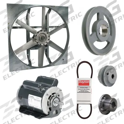 Dayton Exhaust Fan with Drive Package: Belt Drive, 30 in Blade, 1 1/2 hp, 13,639 cfm - Belt-Drive Panel Exhaust Fans with Drive Package
