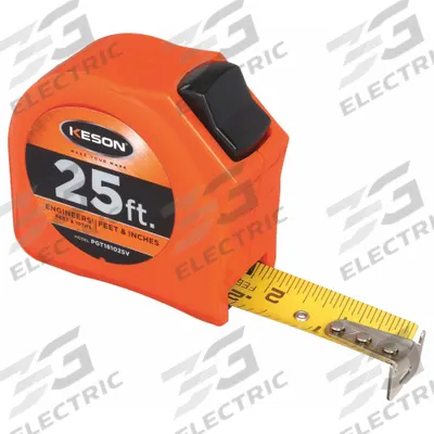 KESON Tape Measure: Nonmagnetic Single Hook Tip, 25 ft, Plastic - Engineers-Scale Tape Measures