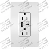 USB Receptacle: Duplex, 5-15R, 2 USB Ports, USB Type A/C, White, 125V AC, 15 A (MPN WRR26USBAC6W). Key specifications — Brand: LEGRAND.