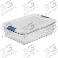 STERILITE Storage Tote: 8 gal, 23 3/4 in x 16 in x 6 7/8 in, Clear Body, White Lid, Less than 10 gal (MPN 14968006). Key specifications — attr1188666: Plastic; attr1188675: Clear; attr1188676: White; attr1188687: STERILITE.