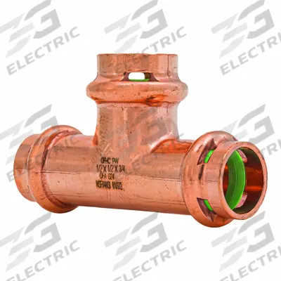 QUICKFITTING SUREPRESS Crimp Tee Fitting: 1/2 in CTS x 1/2 in CTS x 3/4 in CTS size - Plumbing Copper & Bronze Press Tube Fittings with Seal Window