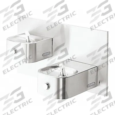 ELKAY Bi-Level Drinking Fountain: On-Wall, 20 3/8 in Ht, 38 1/2 in Dp, 19 3/8 in Overall Wd - On-Wall Two-Level Outdoor Drinking Fountains