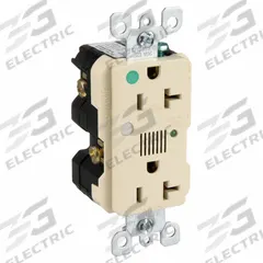 LEVITON Receptacle: Hospital Grade, Decorator Duplex, 5-20R, Ivory, 125V AC, 20 A, 2 Pole / 3 Wire (MPN 8380-I)