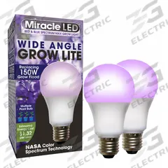 LED Grow Bulb: LED, A21, 120V, Blue/Full/Broad/Red, 150 W Incandescent Watt Equivalency (MPN 602153). Key specifications — Plant Growth Application: Flowering; Brand: MIRACLE LED; Bulb Shape: A21; Spectrum: Full/Broad.