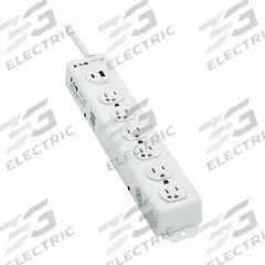 TRIPP LITE Outlet Strip: 6 Outlets, 1 1/2 ft Cord Lg, 15 A Current, UL 1363, White, 5-15P, 5-15R (MPN PS-602-HGUSB). Key specifications — Brand: TRIPP LITE; Mounting Style: Keyhole.